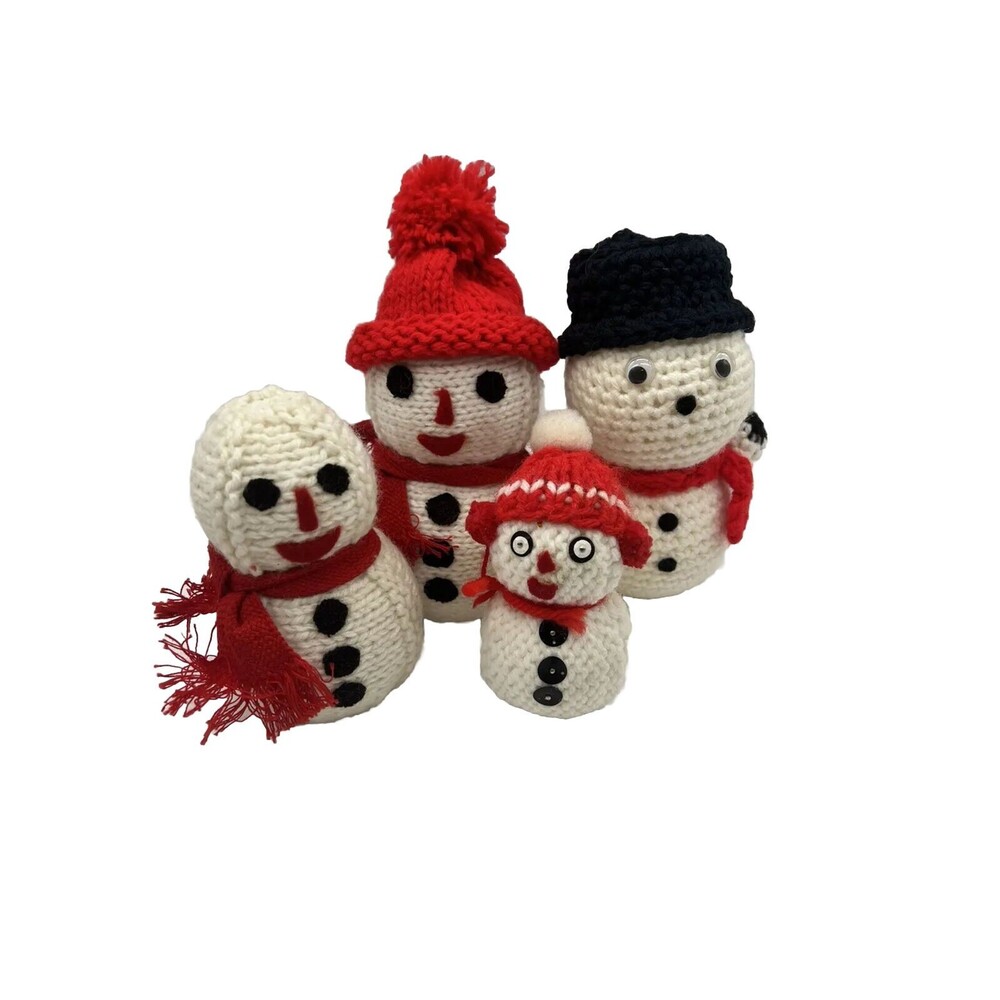 4 Vintage Christmas Crochet Knit Snowman Quad Family Table Decoration Handmade